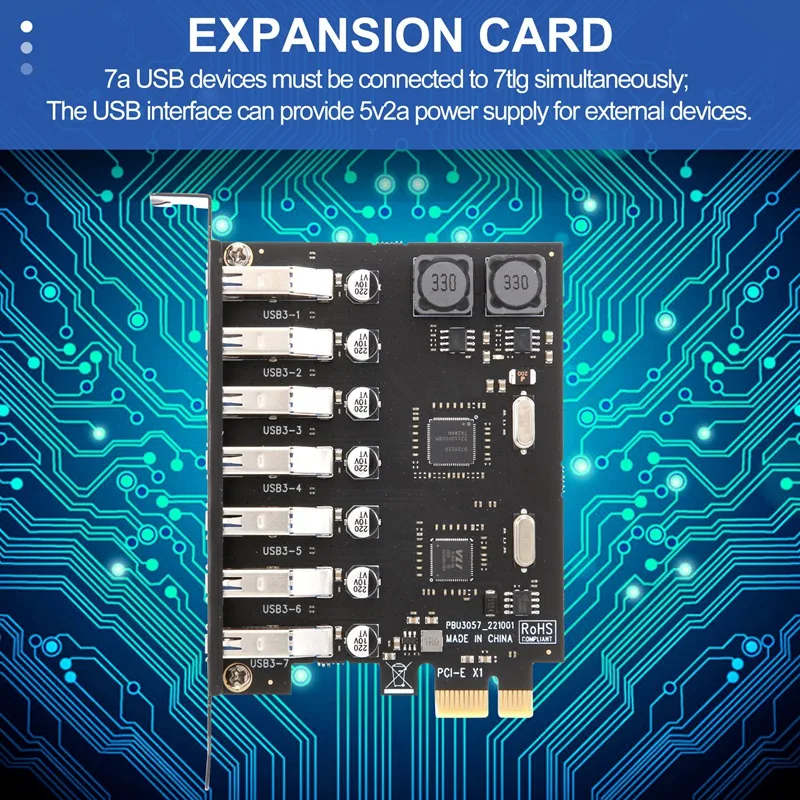 USB 3.0 PCI-E Expansion Card Adapter 7 Ports Hub Adapter External Controller PCI-E Extender PCI Express Card For Desktop