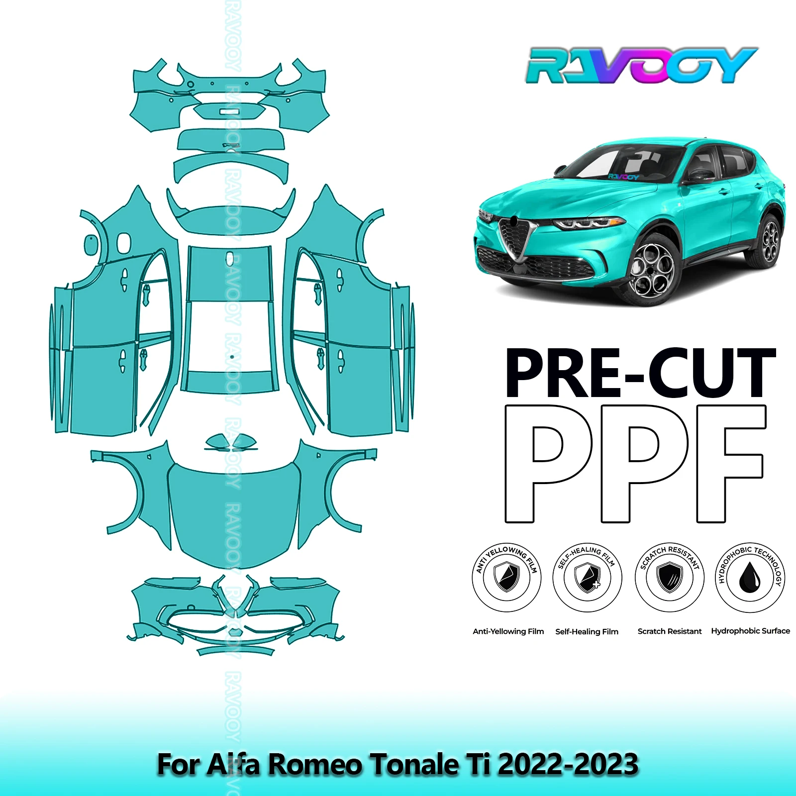 RAVOOY Custom-Fit Precut TPU PPF Full Vehicle Clear Bra Stone Guard EU UK For Alfa Romeo Tonale Ti 2022-2023