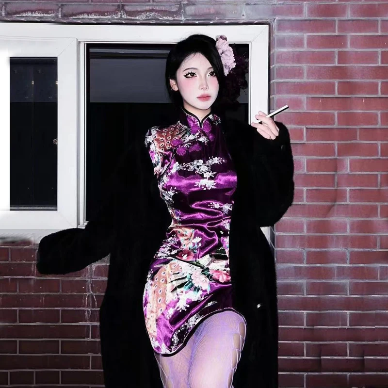 Chinese Lolita Cosplay Purple Cheongsam Gothic Sexy Qipao Dress Anime Costume Halloween Costumes For Women Party Performance