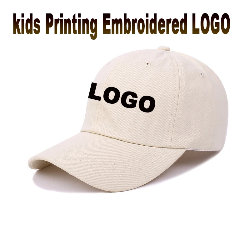 Custom Logo Kids Baseball Cap Adjustable Beige Cotton Sun Hat for Boys Girls Casual Outdoor