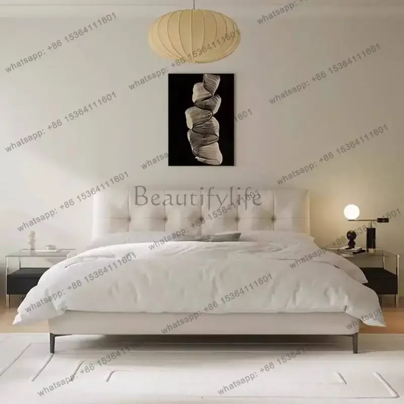 LSWooden White Double Bed Board Couples Large Base Frame Floating Double Bed Size Adults Luxury Cama Casal Furniture For Home