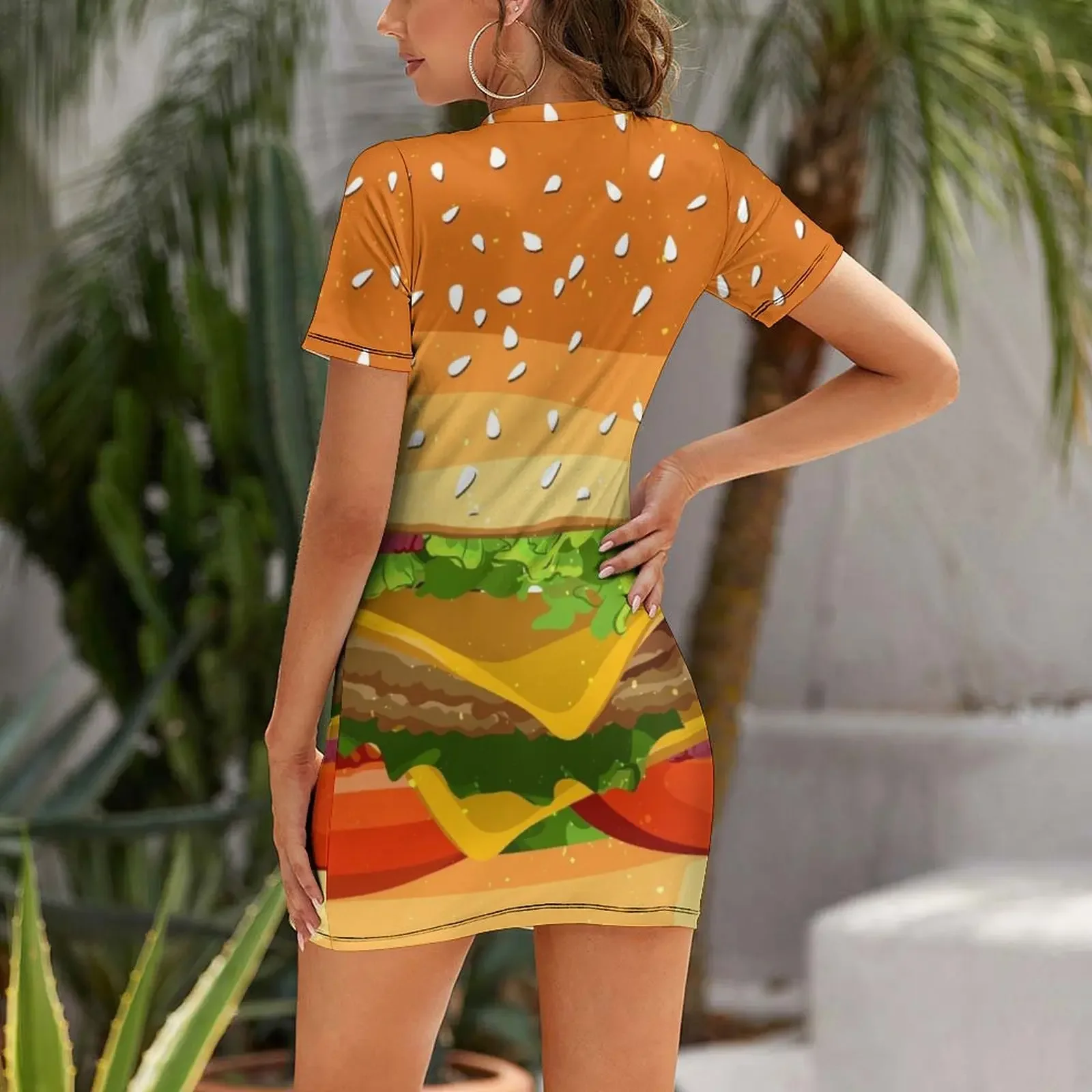Cheeseburger pattern. Short-Sleeved Dress dresses for woman women clothes dresses for special events Dress