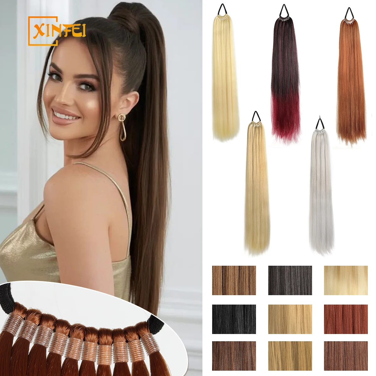 

XINFEI 18-32Inch Long Straight Ponytail Extension with Elastic Tie Natural Soft Fake Pony Tail Synthetic DIY Ponytail Hairpiece