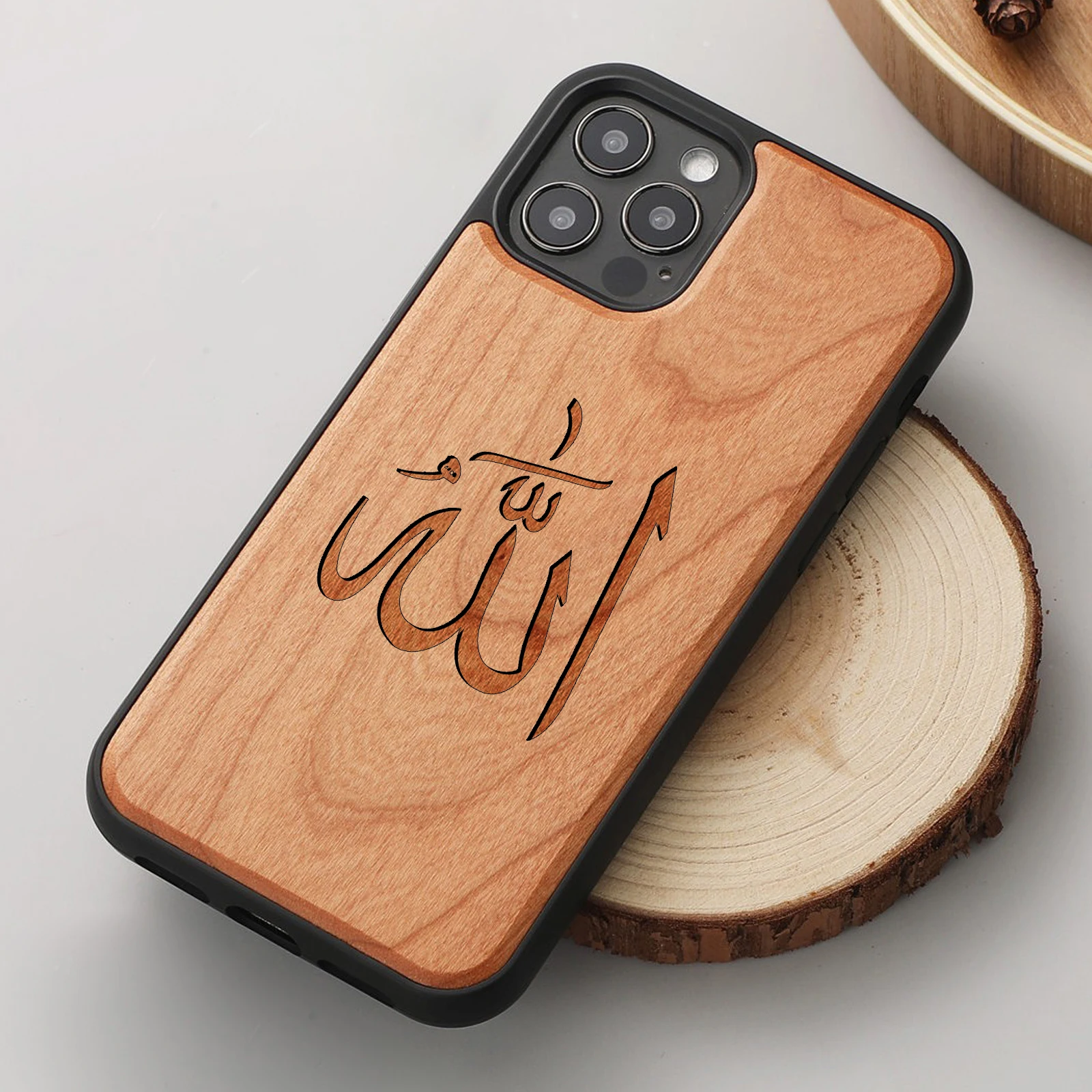 Allah Islamic Al Quran  RamadanFor iPhone 15 Pro Max Cover wood shockproof Anti-fall Soft Phone Case  Customized logo