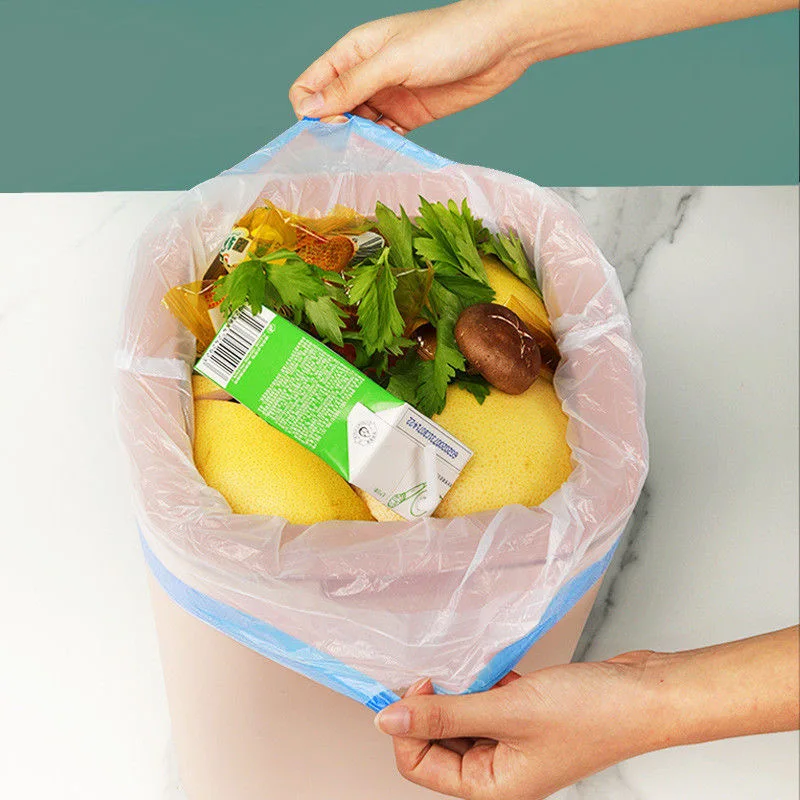 200pcs 10Rolls Household Garbage Bag Drawstring Large Thickening Portable Pull Bag White Plastic Bag 45X50 Widened Handles Bags