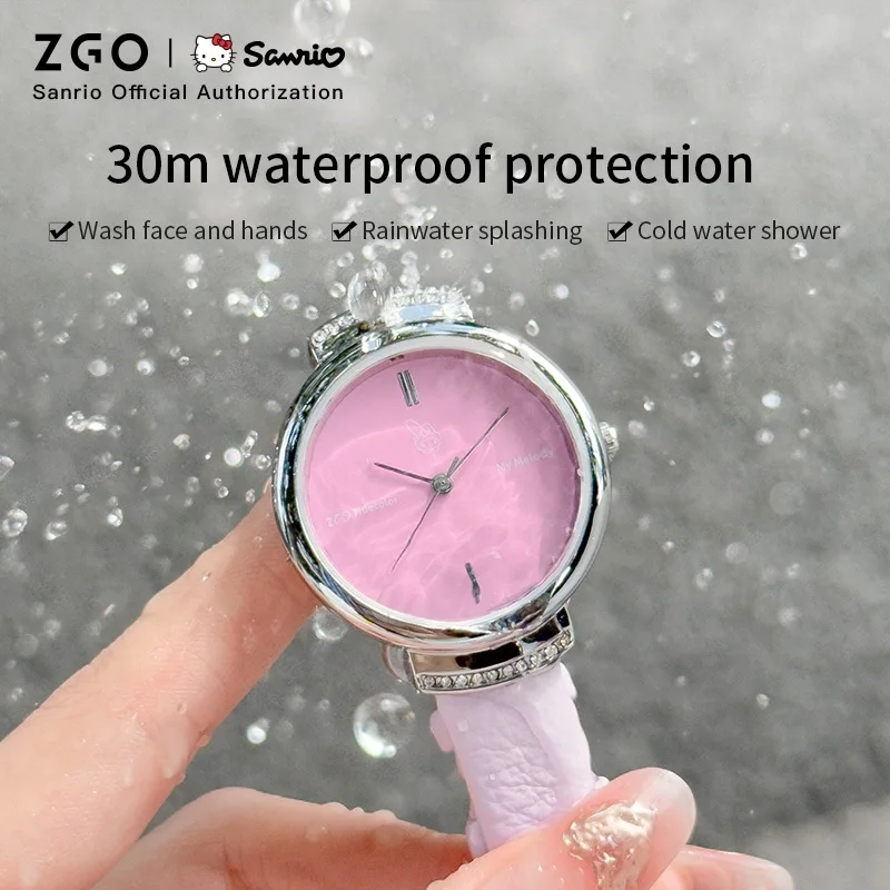ZGO x Sanrio My Melody ساعات نسائية وردي بسيط كوارتز ساعة مقاومة للماء ساعة يد للطلاب هدية للنساء 2178
