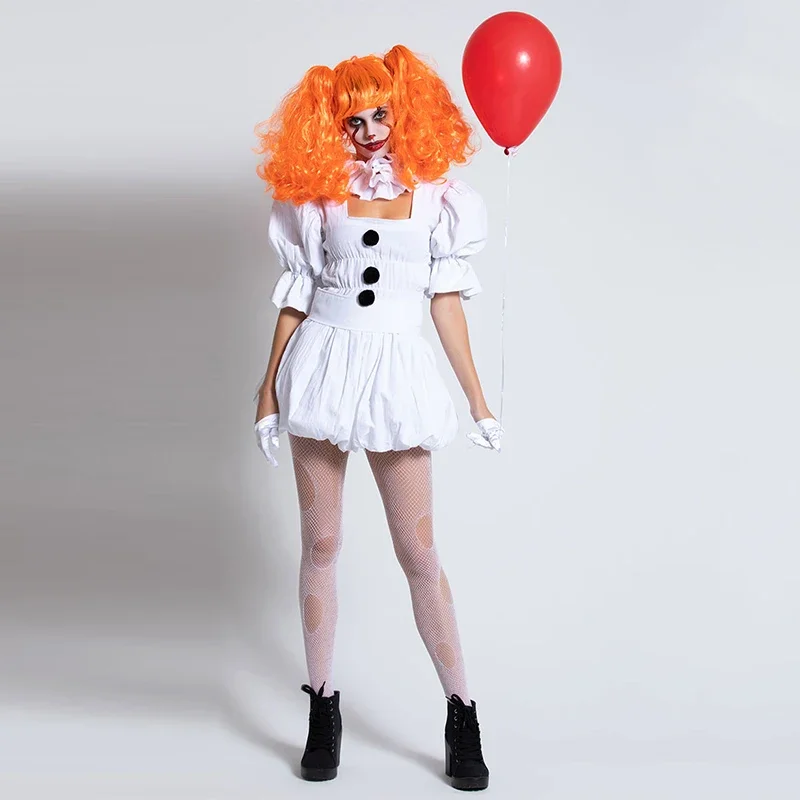 Women Girl Pennywise Costume Adult Women Terror Clown Costume For Halloween Fancy Party Dress