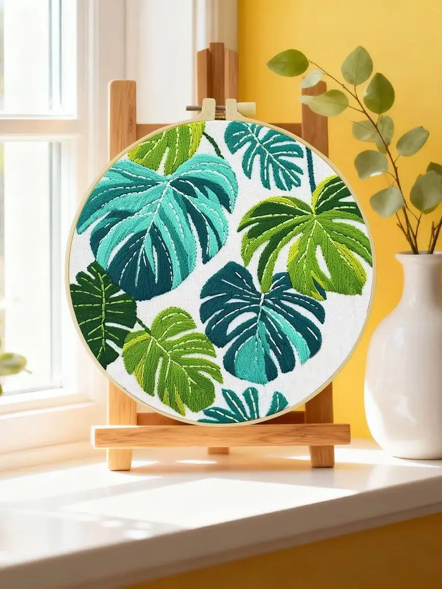 1 Stück 20X20CM/15X15CM 7,87/6,3 Zoll Blätter-Stickerei-Starter-Kit DIY-Kit DIY-Stickerei-Set Handarbeiten Heimdekoration Malerei – Detail 6