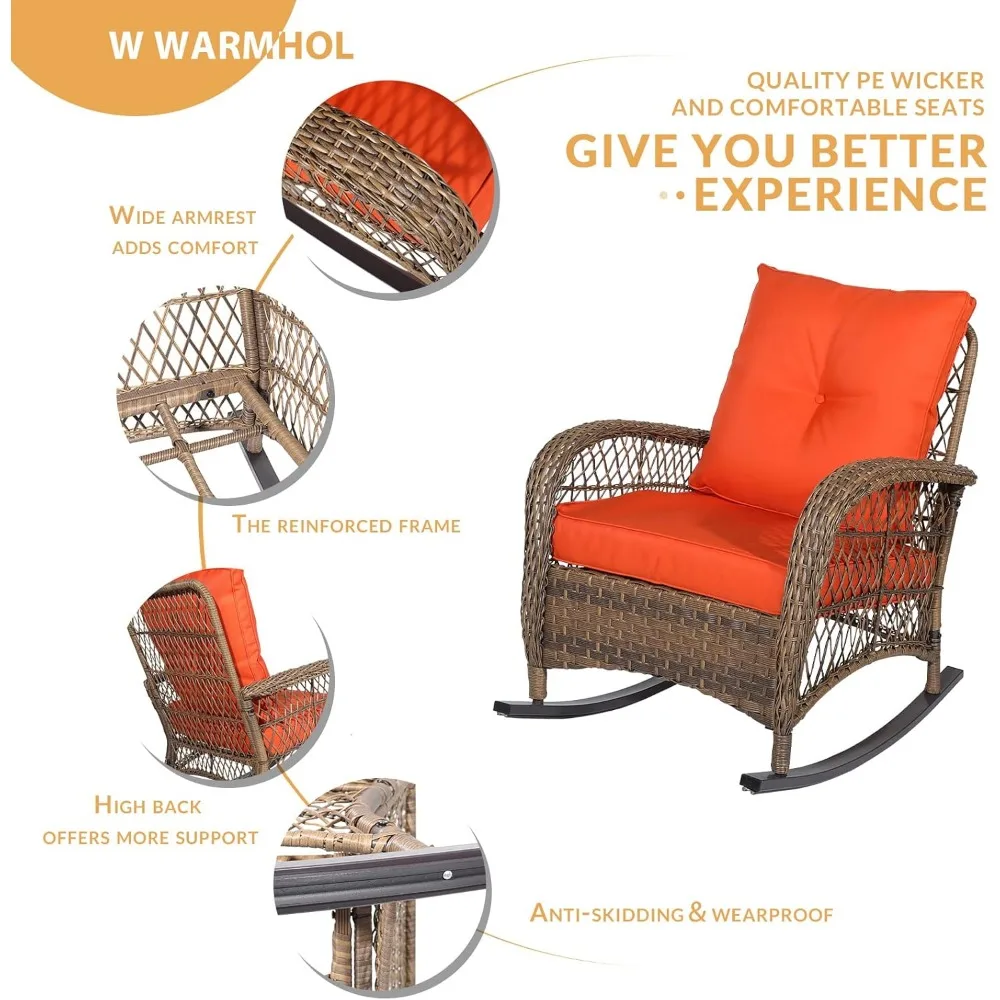 Outdoor Wicker Oversized Rocking Chair, All Weather- Resistant Patio Rocking Chair for Garden Lawn, Patio Wicker Furniture Seat