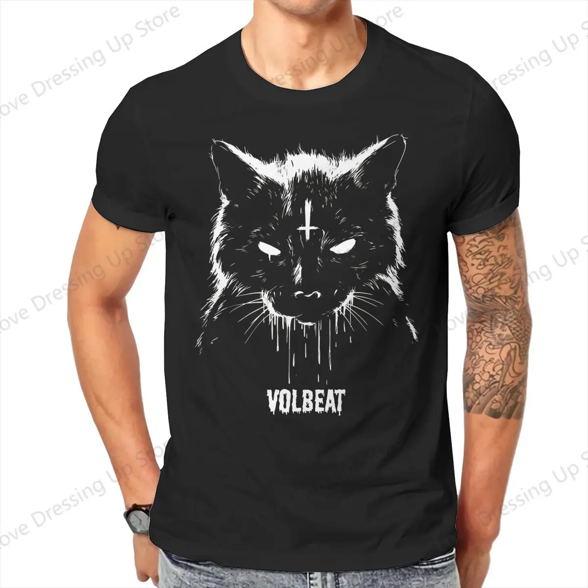 Satanic Black Metal Cat Angry Cat T Shirt Vintage Homme Men's Tshirt Cotton  Men Clothing