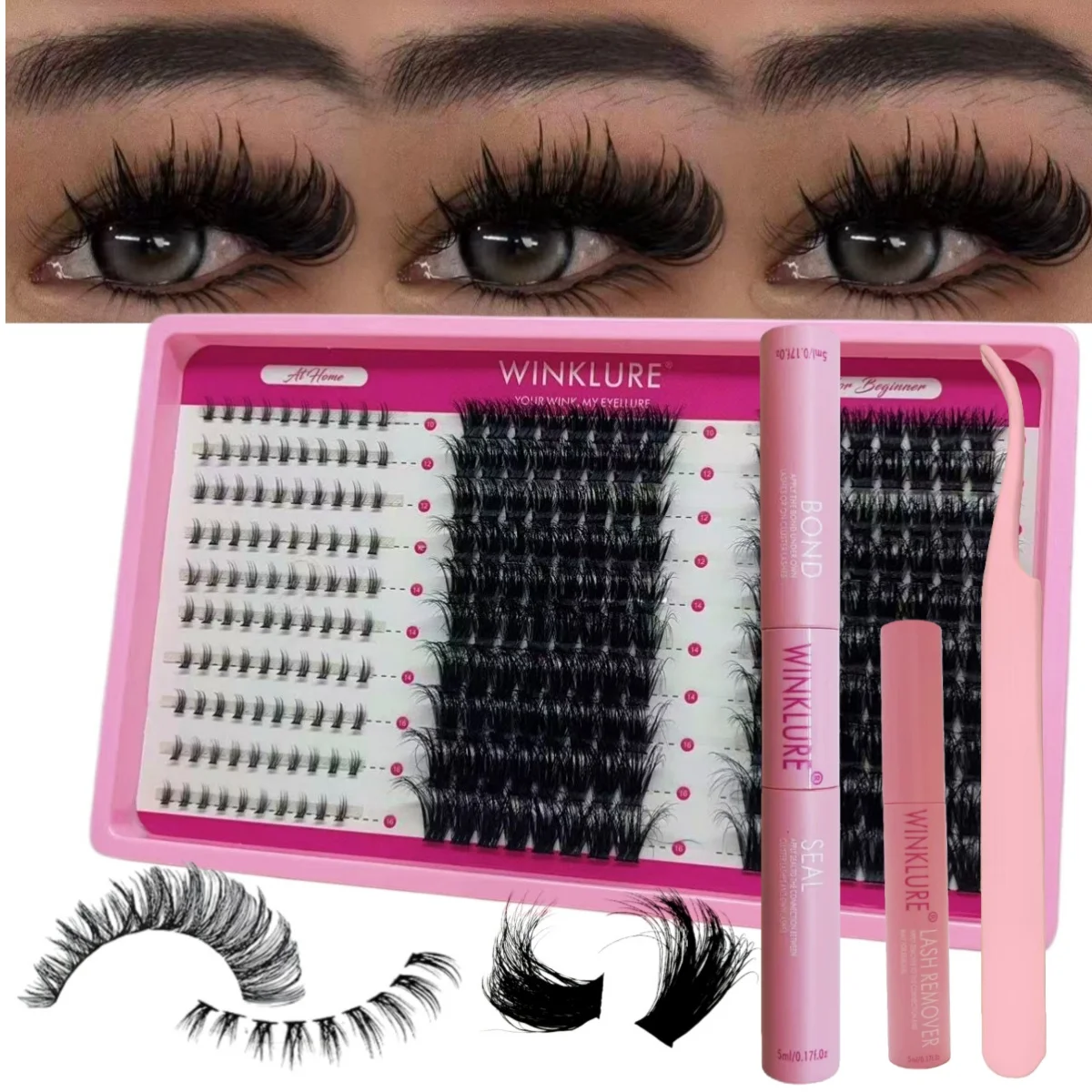 WINKLURE Fluffy Lash Clusters Kit Volume Cluster Eyelash Extensions Kit D Curl Eyelash Clusters Individual Lashes Full Faux Min