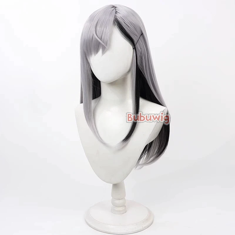 Bubuwig Synthetic Hair Higuchi Kaede Cosplay Wigs Virtual YouTuber Higuchi Kaede 60cm Silver Gray Mixed Black Wig Heat Resistant