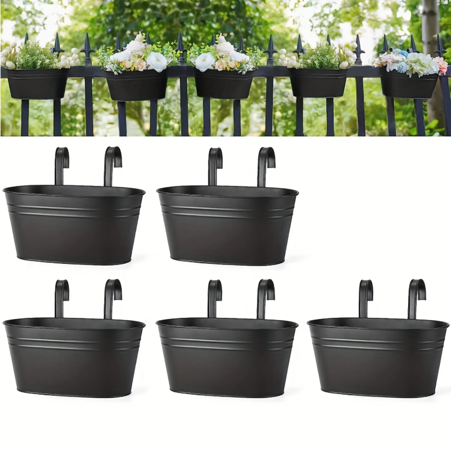 3pcs Rustic Black Hanging Planter Pots with Detachable Stands for Indoor/Outdoor Use