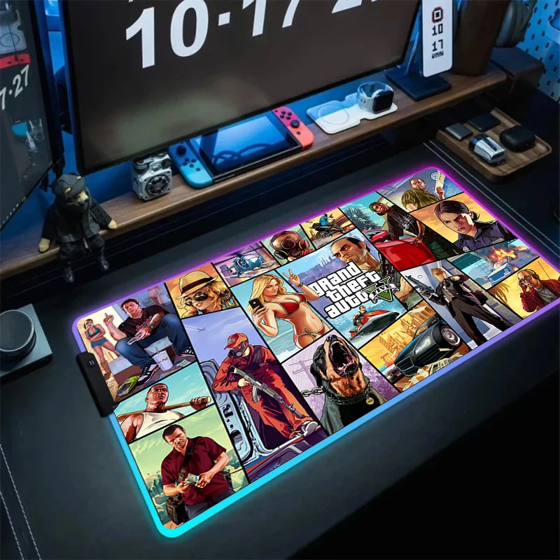 لوحة ماوس للألعاب Gta LED كبيرة ، حصيرة مكتب كبيرة ، ألعاب الكمبيوتر ، لوحة ماوس RGB ، ماوس مضيئة ، مانعة للانزلاق ، مبهرة ، حصائر رائعة