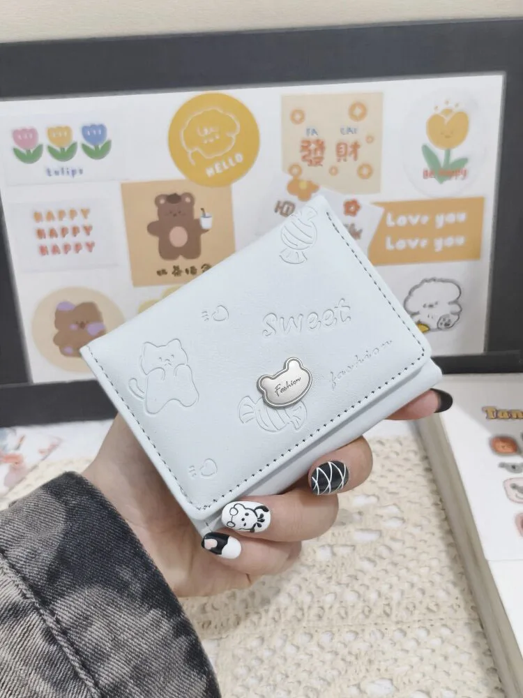 portefeuille-court-en-cuir-pour-femme-avec-motif-d'ours-de-dessin-anime-porte-cartes-simple-et-polyvalent-pochette-compacte-elegante-pochette-a-rabat