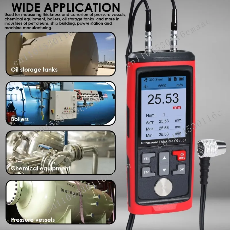 Digital Ultrasonic Thickness Gauge 1.0-300 | Portable Metal Pipe Tester with Color Screen and 1500 Pieces of Data Storage (OEM)