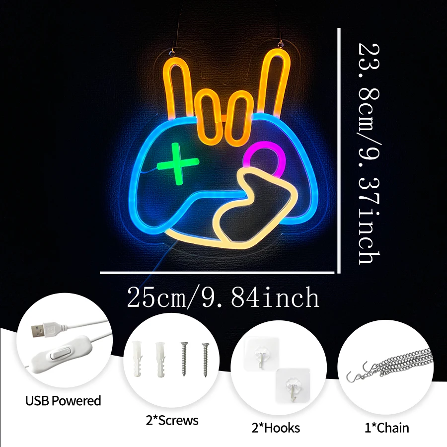 Game Controller Neon Sign, USB Powered LED Neon Light, Wall Decor for Gamer Room, Man Cave, Bedroom, Best Christmas Gift for Boy
