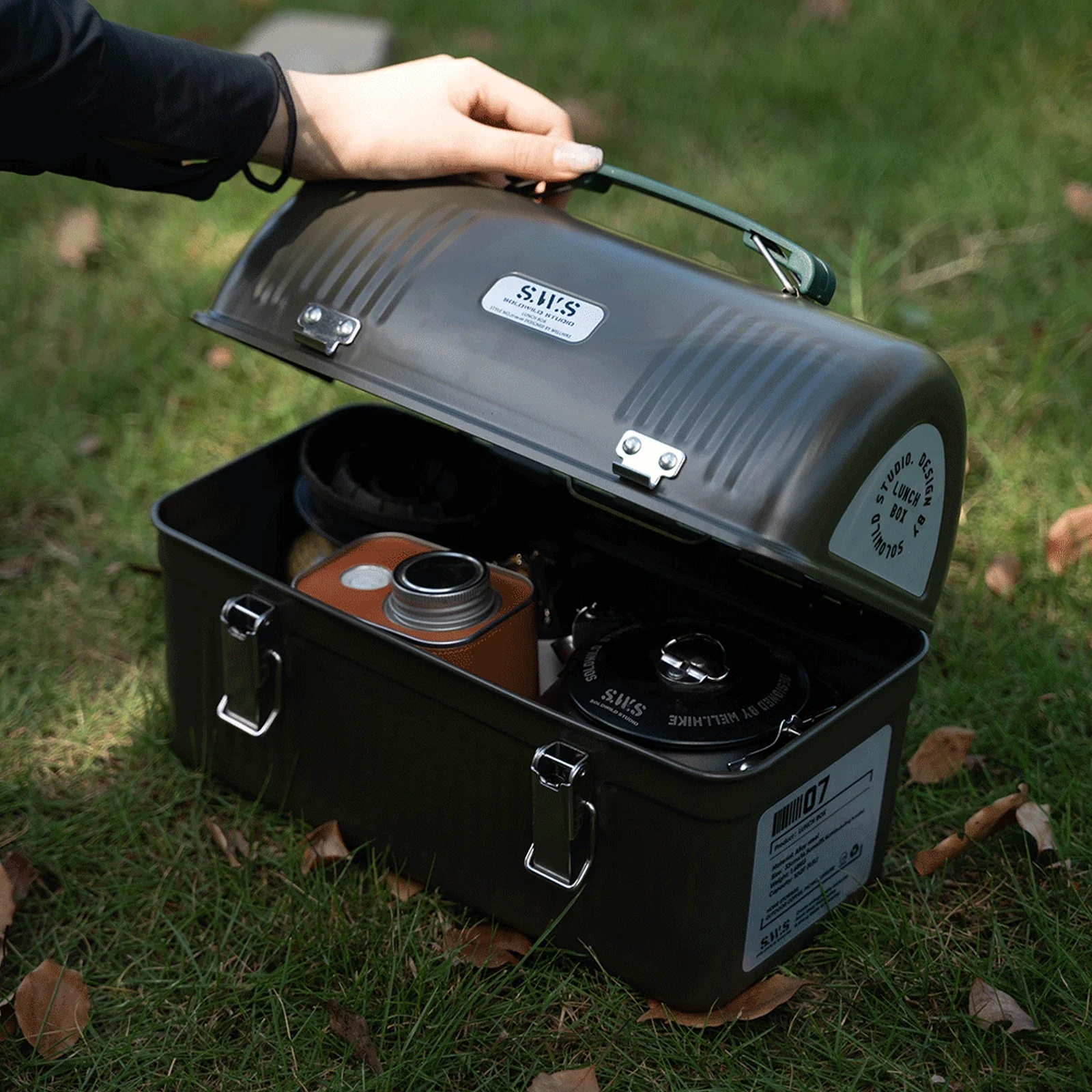 

Outdoor Metal Lunch Box 9.4L Wilderness Vintage Camping Small Fishing Coffee Tea Equipment Storage Box Camping Equipment