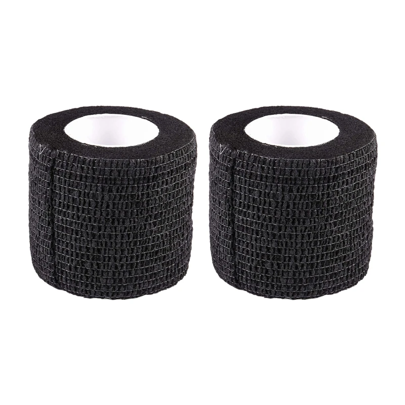 2Pcs 2 Inch X 5 Yards Self Adherent Adhesive Free Grip Comfort Wrap Cover Tattoo Handle Black