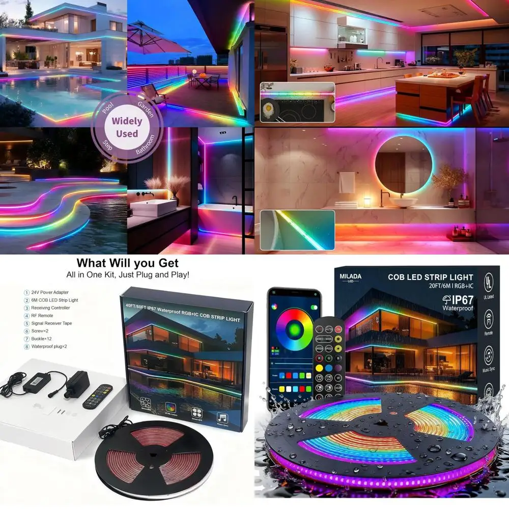 

RGB Smart LED Strip Lights, Waterproof IP67, Dimmable 20FT, Color Changing Tape for Outdoor & Party Decor