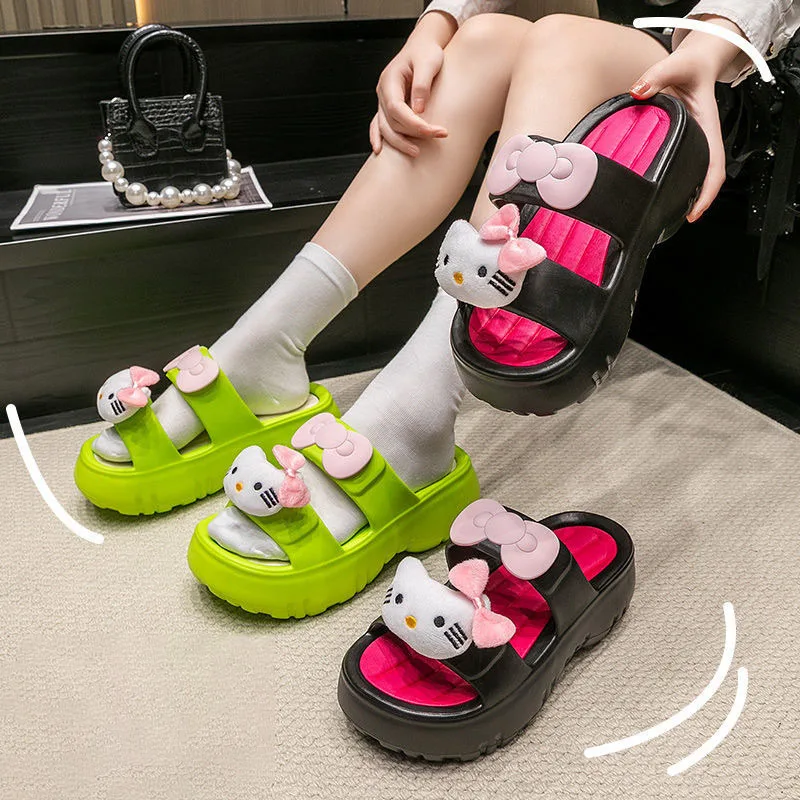 

Summer New Style Sanrio Hello Kittye Eva Thick Soled Slippers Cute Cartoon Women's Outdoor Beach Anti-Skid Slippers