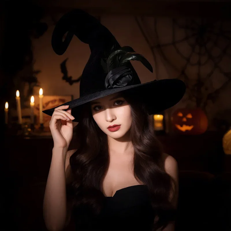 Halloween Witch Costume Hat Shiny Bright Color Witch Hat for Ghost Festival Masquerade Party Dress Up Supplies 3