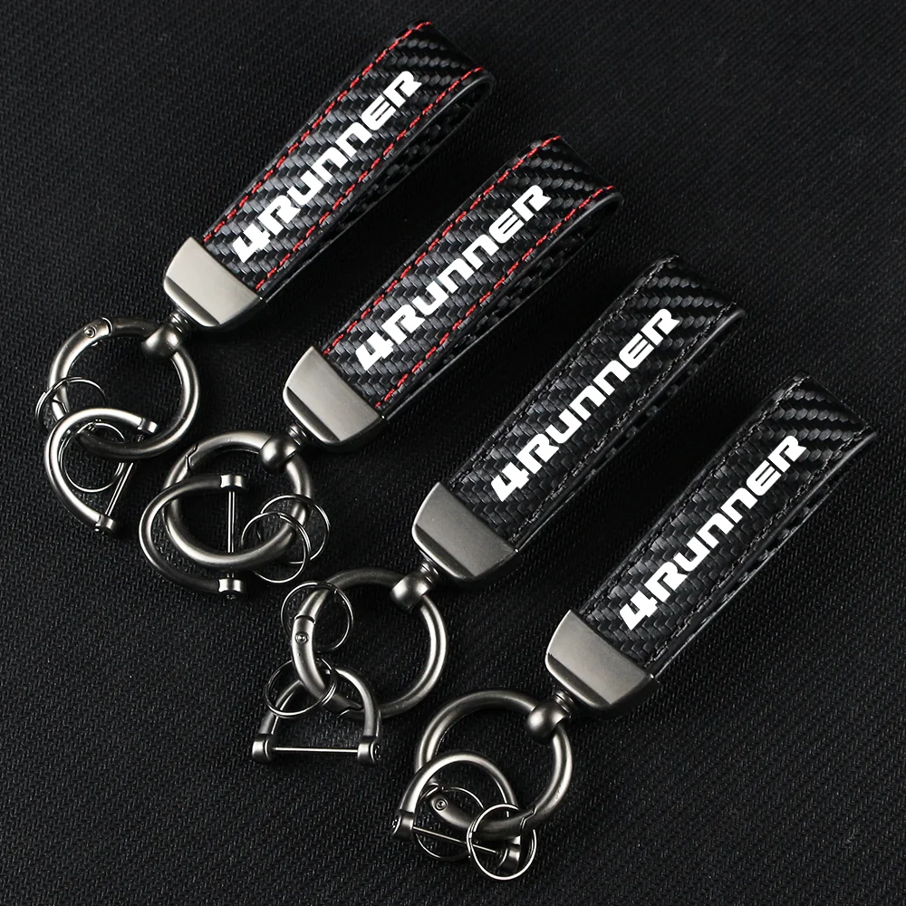 Car Carbon Fiber Leather Rope Car Keychain Key Chain Pendant Keyring Horseshoe Buckle for 4RUNNER 4WD AURIS AVALON Accessories