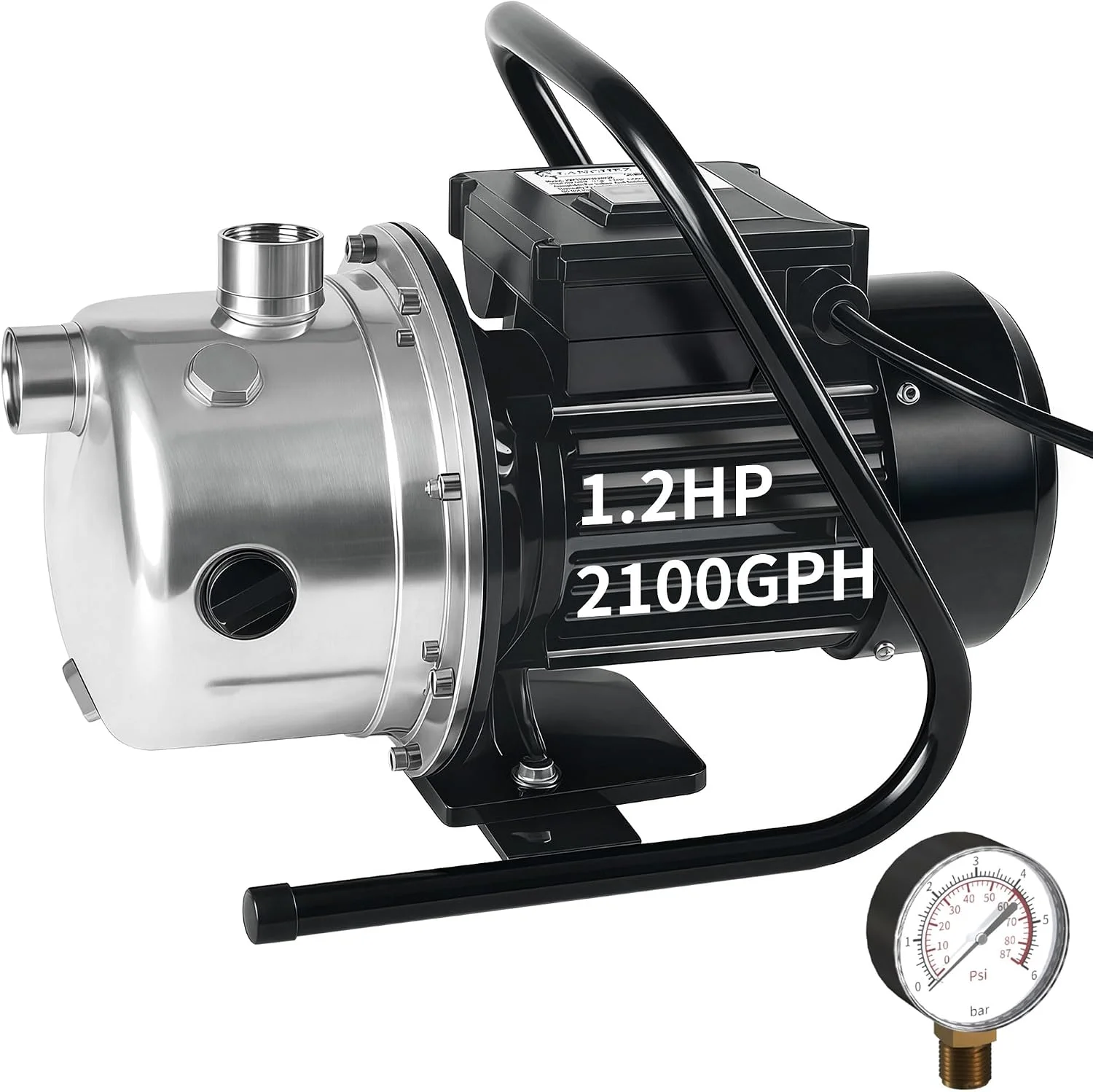 LANCHEZ Shallow Well Pump 1/2-1.6 HP 960-2100 GPH, Stainless Steel 115V Water Transfer Garden Irrigation Booster Jet Pump for Home Garden Lawn Farm