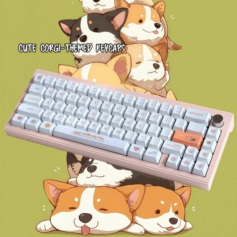 

Колпачок для клавиш на тему корги OEM, очень милый перекрестный отверстие, эргономичный материал PBT, пятисторонняя сублимация, 130 коробок для ключей, шелковый скользкий сенсорный материал