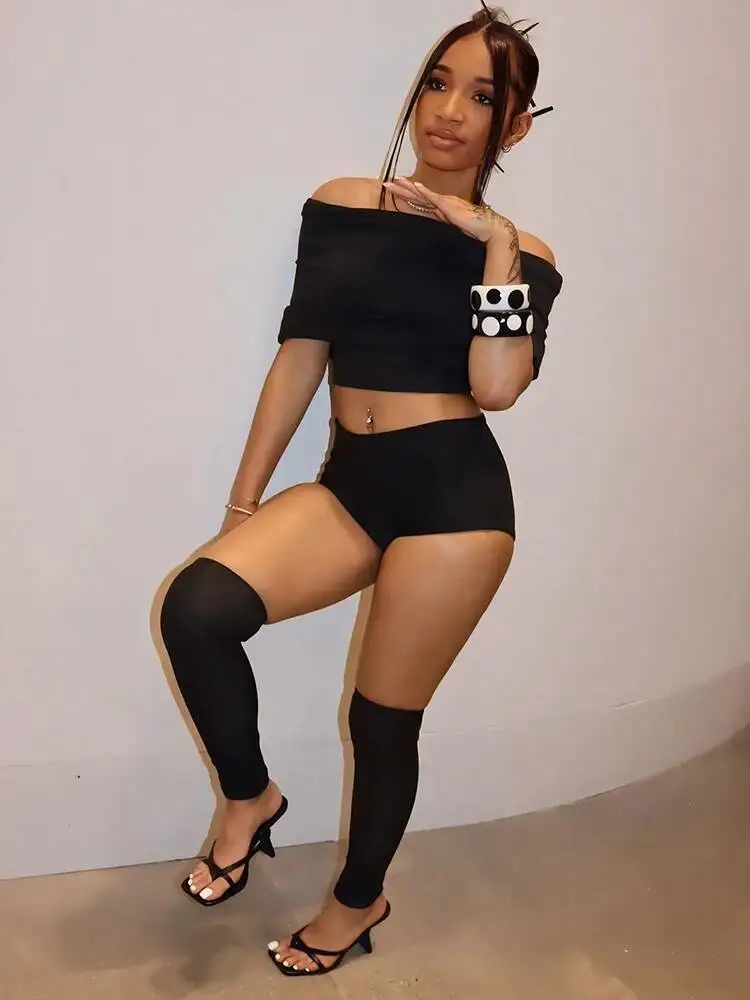 

Weird Puss, летний комплект из 2 предметов, женский простой тренд, укороченный топ с вырезом до середины рукава + шорты + чехол для ног, одинаковые уличные наряды