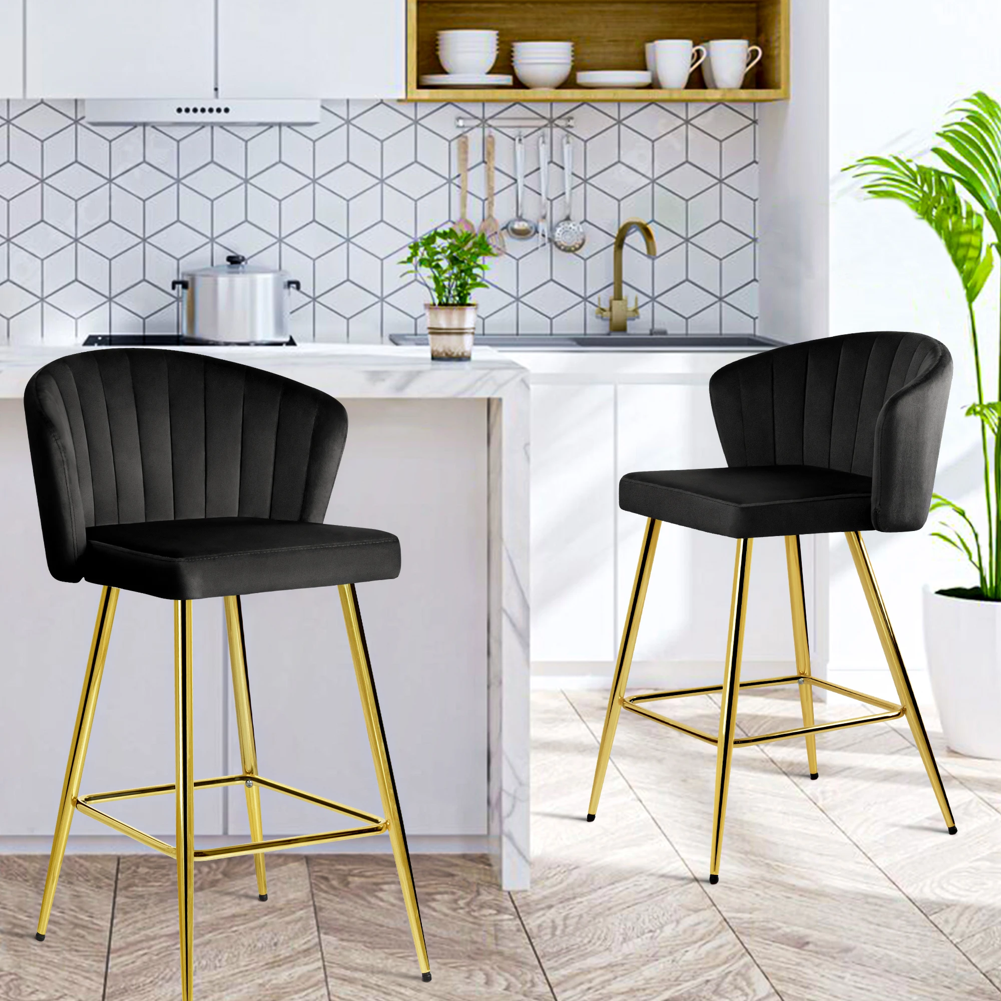

Modern Velvet Luxury Gold Bar Stool Armless Bar Leisure Chairs Dining Room Bar Chair for Kitchen Island Home Indoor