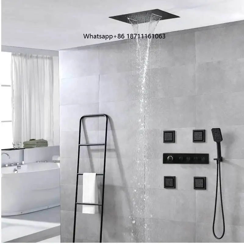 Luxury Ceiling SPA Massage 4 Body Spray LED Rainfall Shower Thermostatic Washroom Faucets Shower Set