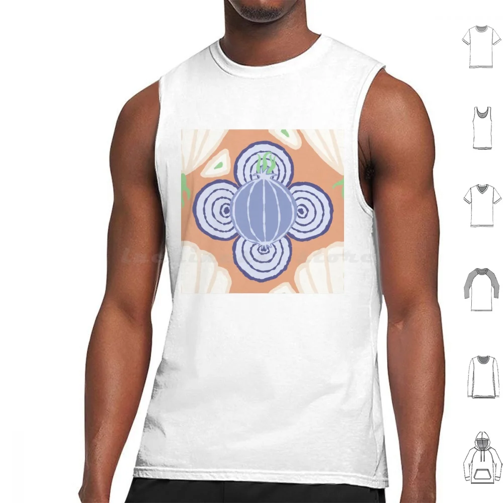 Onions & Garlics 03 Tank Tops Vest Sleeveless Onion Garlic Shallot Illustrated Kawaii Lilac Pattern Seamless Surface Pattern