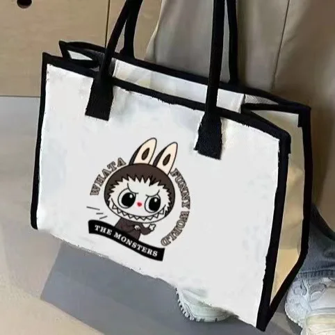 Borsa a tracolla del fumetto di Labubu borse di tela di grande capacità borsa d'arte All-in-one per pendolari borse a tracolla per studenti borsa Casual da donna