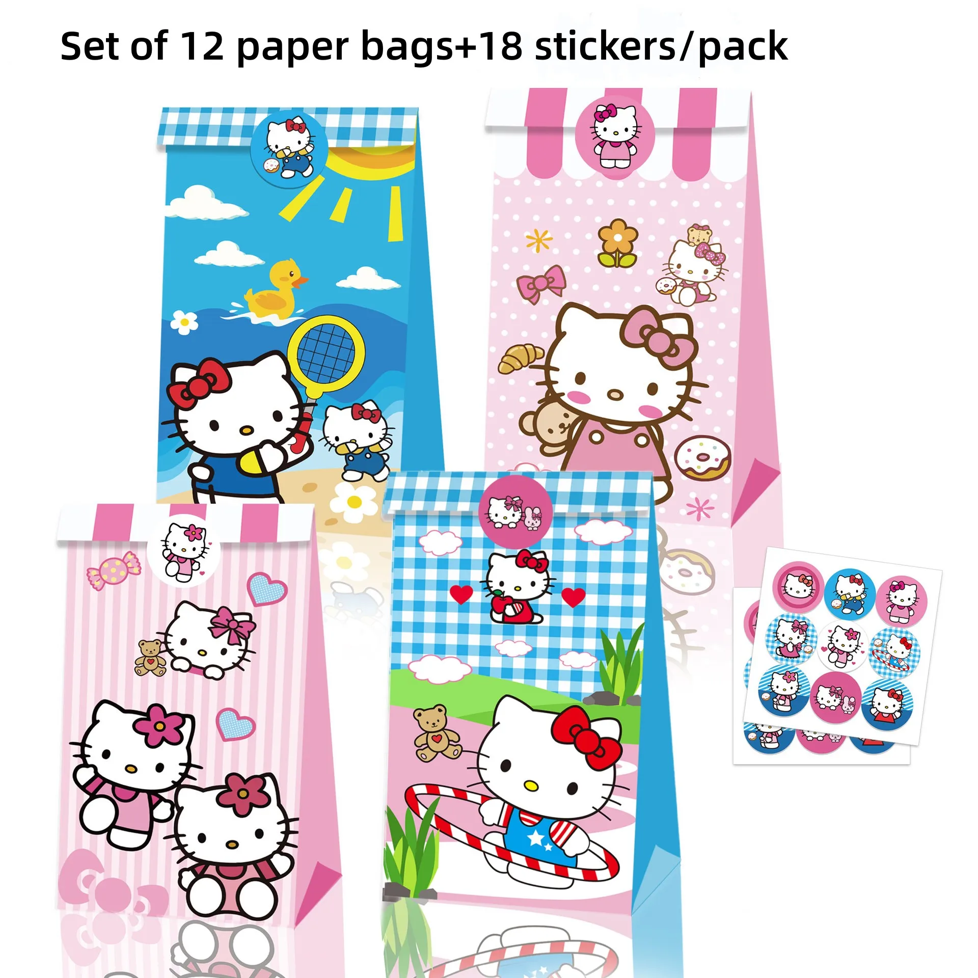 แผ่นตกแต่งสำหรับปาร์ตี้วันเกิดลาย Hello Kitty สีชมพูอุปกรณ์ตกแต่งลูกโป่งแบบใช้แล้วทิ้งของใช้ในงานเลี้ยงของขวัญสำหรับเด็กผู้หญิง