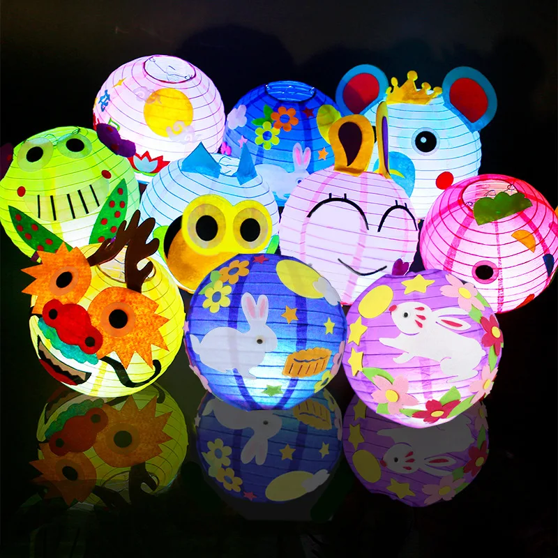 20pcs DIY LED Glow Animal Paper Light Up  Lantern Santa Claus Snowmen Elk Round Children Party Birthday Gift Wedding Festival