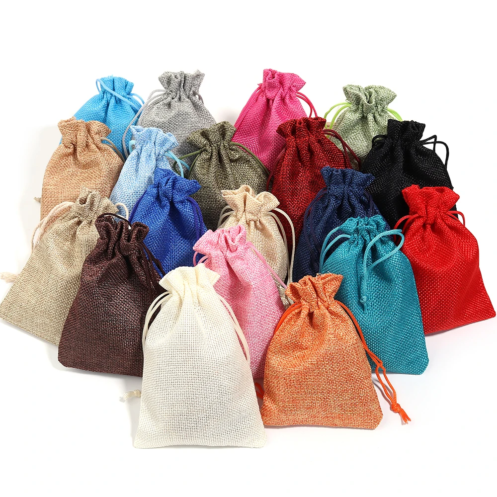 5pcs/lot Linen Packaging Bags Colorful Drawstring Gift Bags Jute Storage Bag For Jewelry Display Wedding Christmas Gift Bag