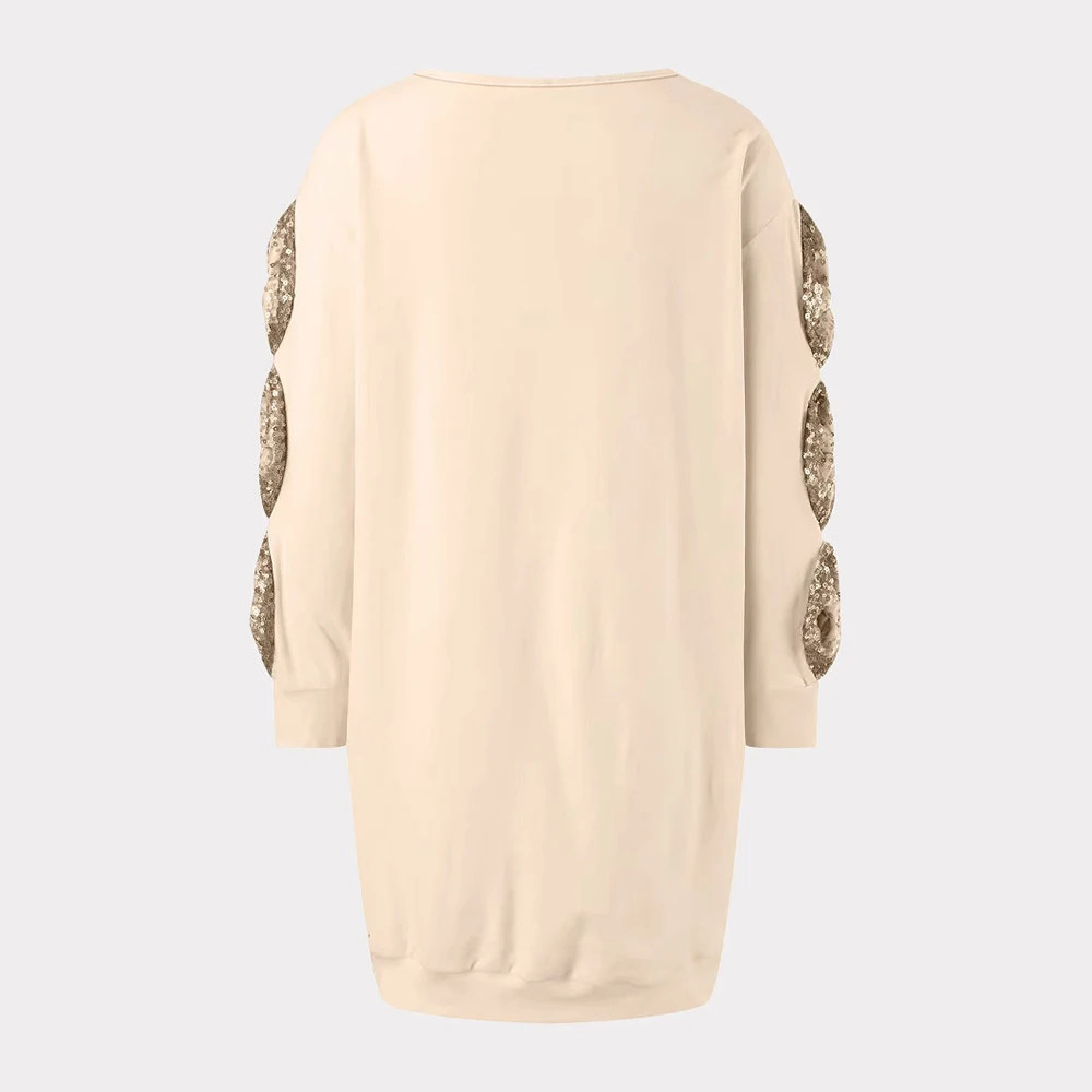 Abito elegante da donna con paillettes scintillanti, lussuoso scollo a V, ritaglio, manica lunga, fiocco, mini abito da festa, abiti da sera femminili