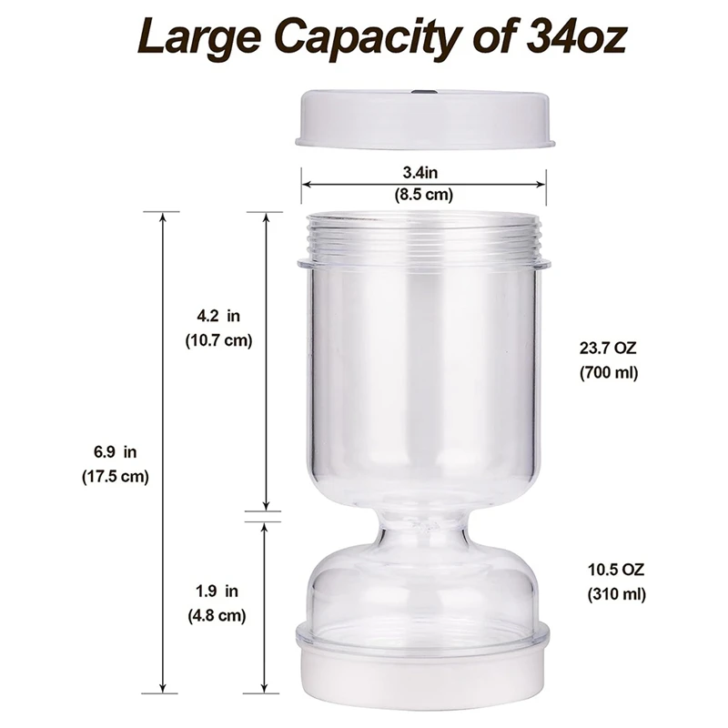 Barattolo di clessidra di sottaceti e oliva da 2 pezzi con filtro Barattolo di clessidra di oliva ribaltabile per succo di sottaceti umido e secco, separatore di succo