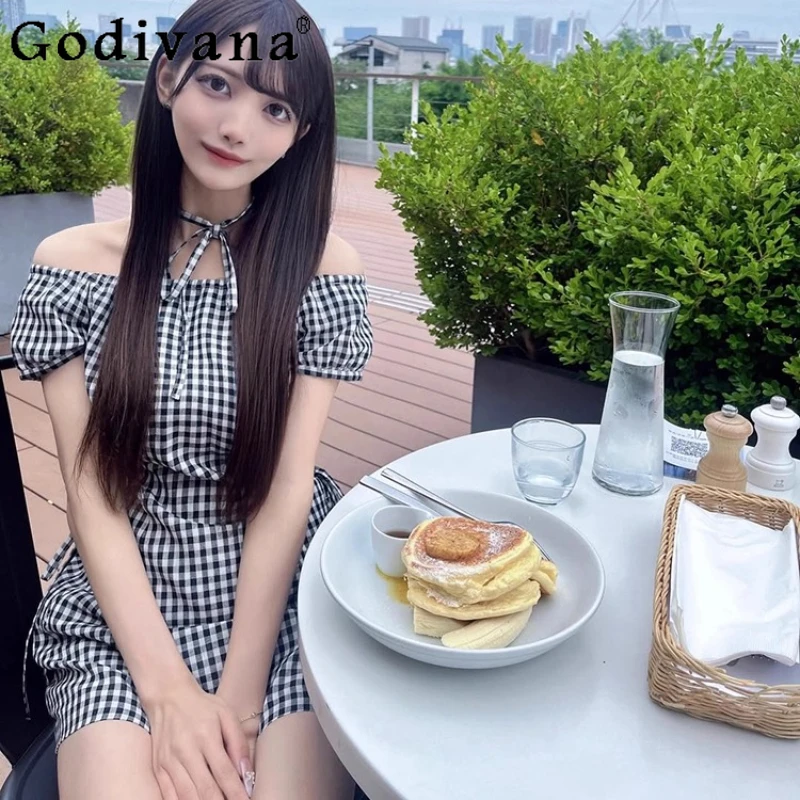 

2025 Japanese New Sweet Off-Shoulder Hollow Out Sexy Dress Set Girls Women Slim Fit Short Sleeve Shirt and Shorts 2-Piece Set