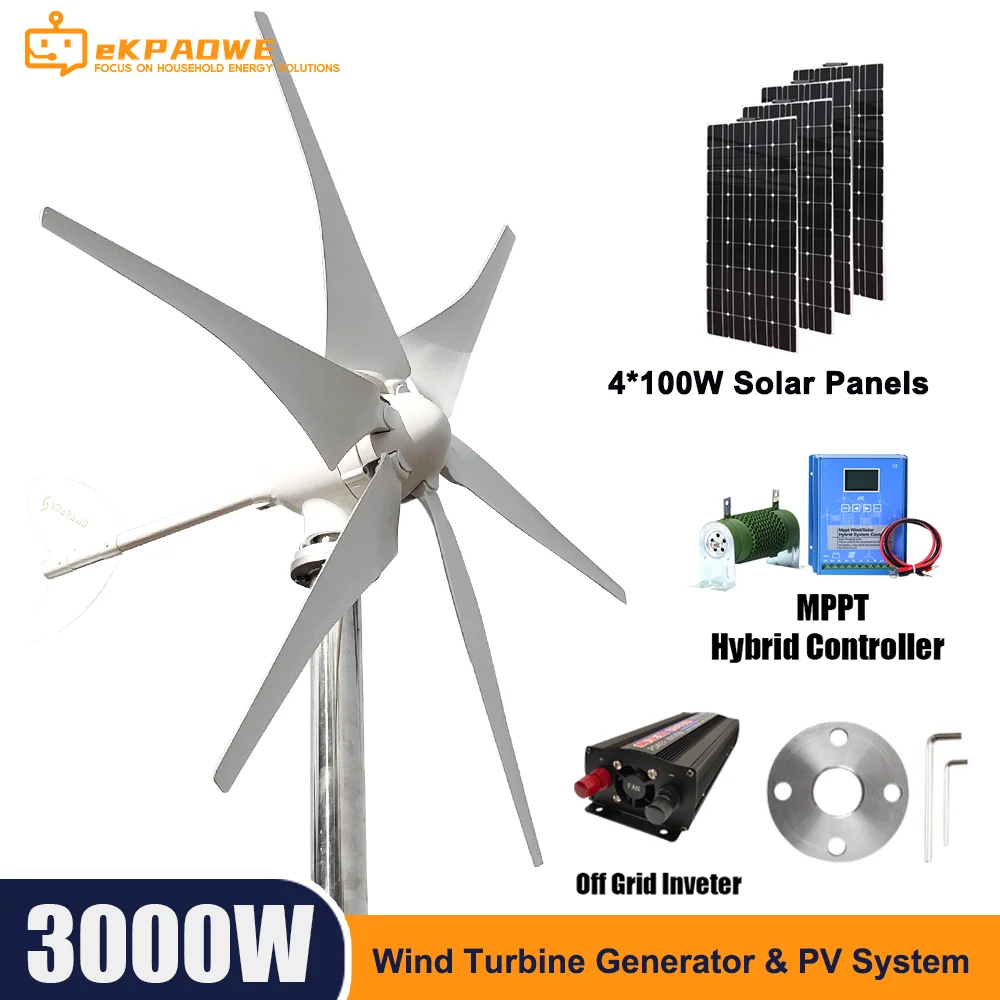 

3000w Wind Turbine Generator 3KW Windmill 12v 24v 48V Home Appliance Camping Free Energy Power Generator With MPPT Controller