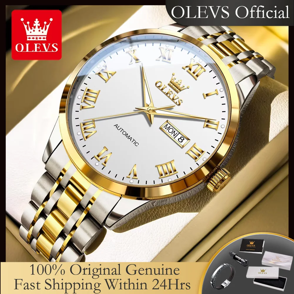

OLEVS 7060 New Men's Watches Auto Date Week Waterproof Luminous Man Watch Roman Scale Luxury Buisness Automatic Mechanical Watch