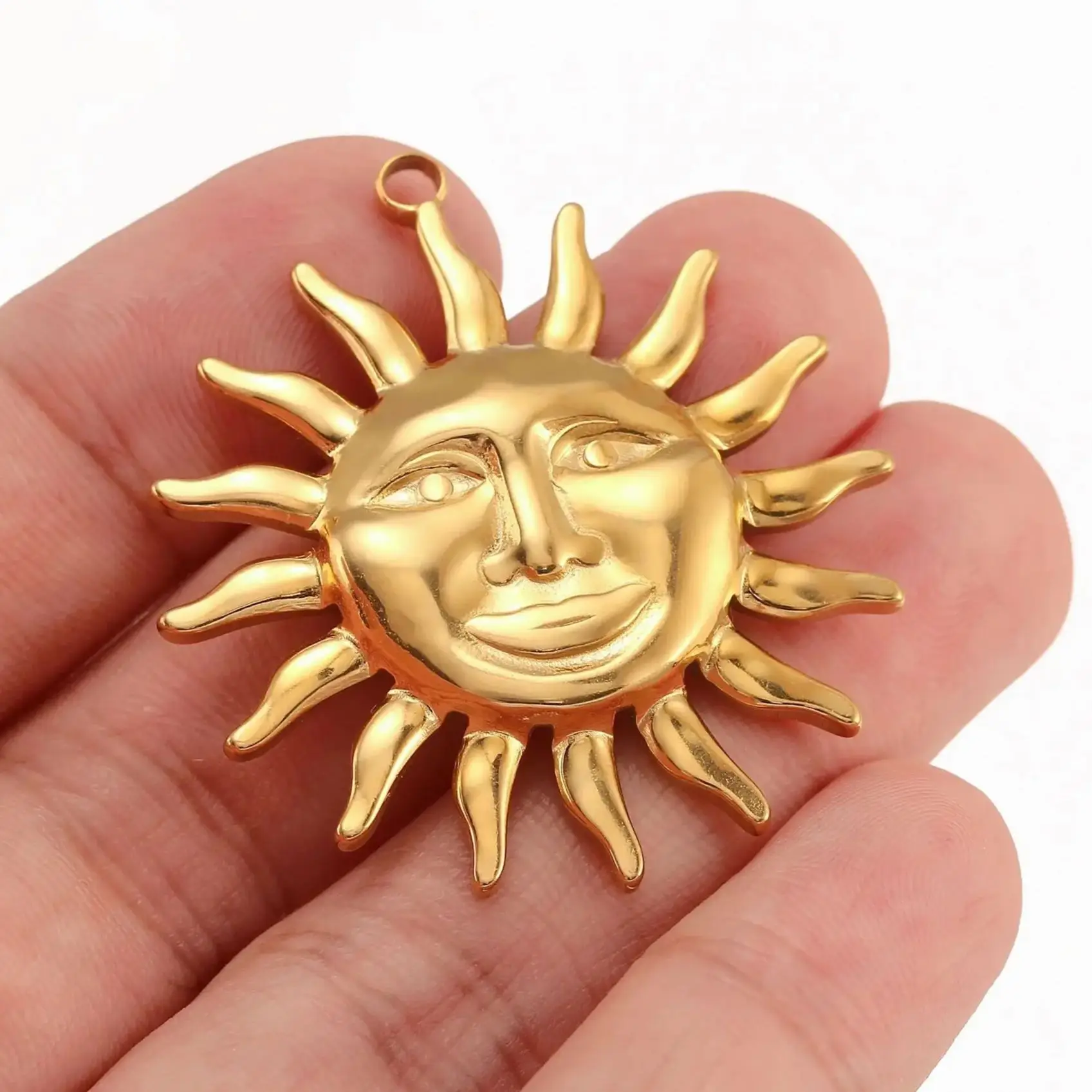 3Pcs Celestial Sun Charms 21x37mm Stainless Steel Chunky Face Big Sunburst Pendants DIY Earrings Necklace Dangle Jewelry Making