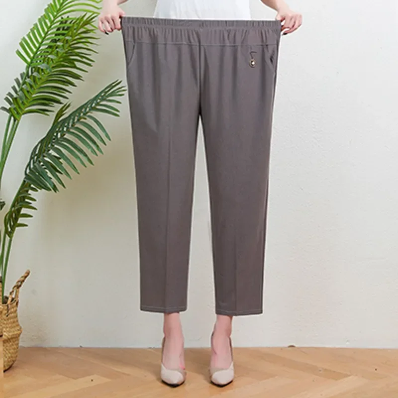 

New Extra large size Straight Pants Trousers Middle-aged Women Summer Thin Loose Trousers Mother Elastic Waist Casual Pants L114