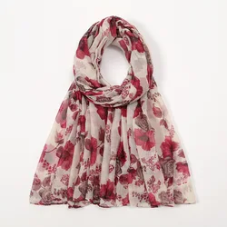 2024 Fashion Women Brand Viscose Scarf Retro Aztec Floral Voile Hijab Shawls and Wraps Female Foulards Echarpe Designer 180*85Cm
