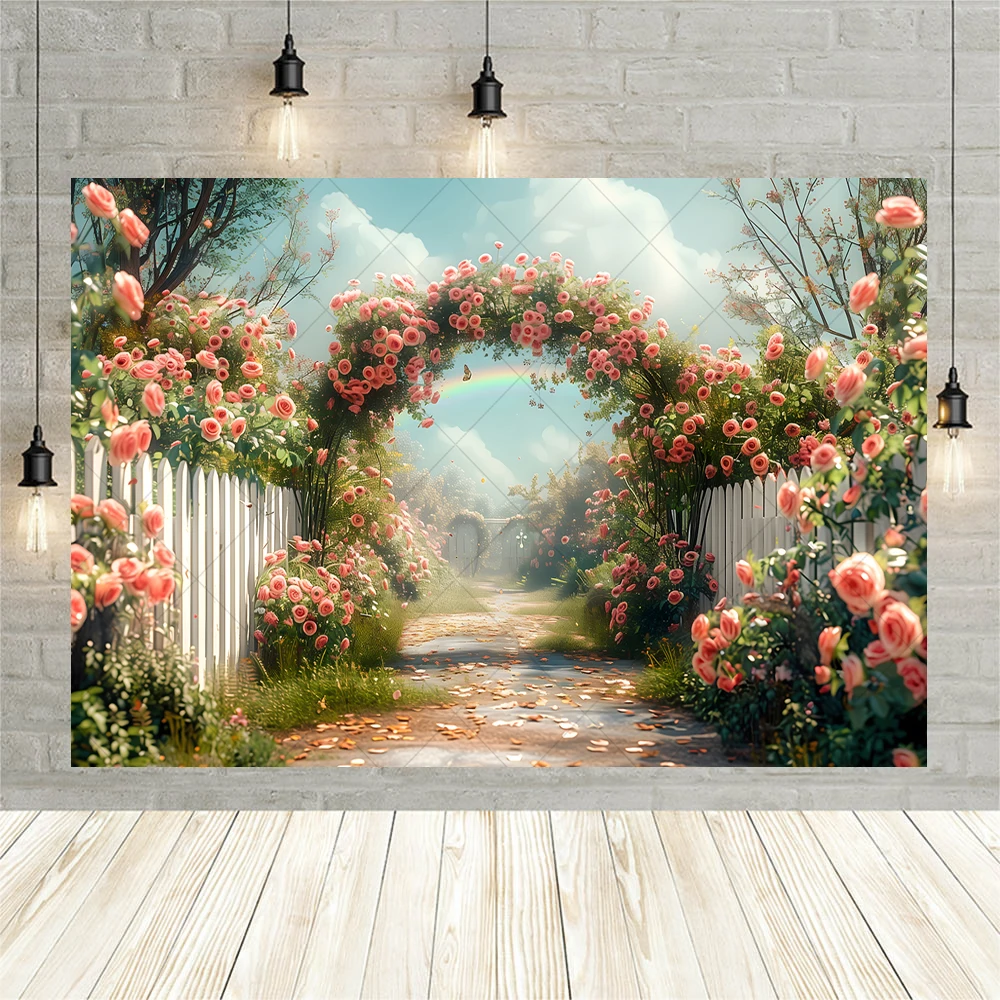 Girl's Room Background Decoration Flower Wall Flower Bush Unicorn Scene Baby Shower Poster Portrait Photography Backdrop Costom