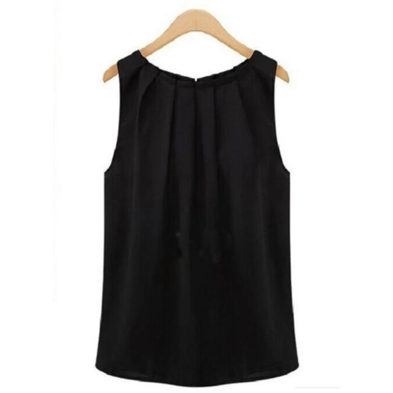 Travel Work Blouse Women New Summer Blouse Fashion Sleeveless Round Neck Chiffon Blouse Cloth Vestidos