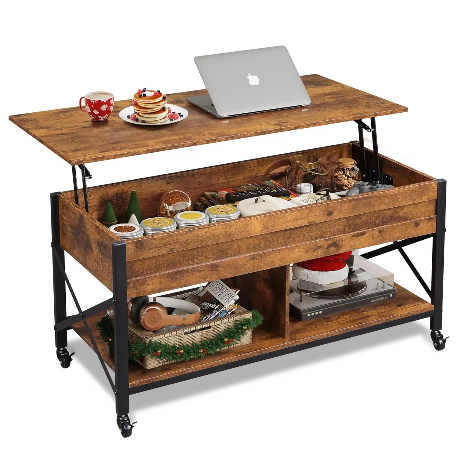 

Coffee Table, 41.3" Lift Top Coffee Table With 4 Wheels, Hidden Compartment, Storage Shelf And Lift Tabletop