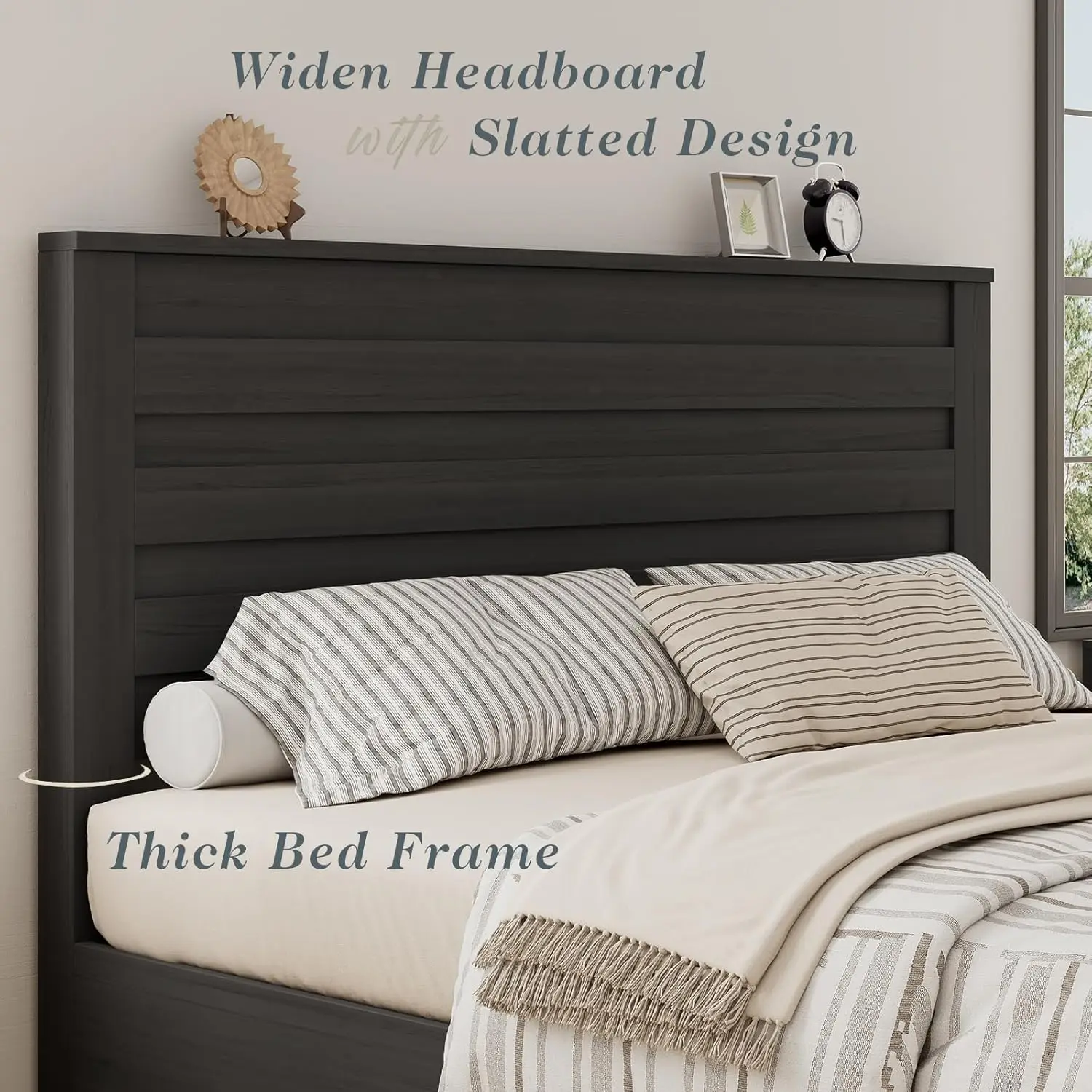 Farmhouse Bed Frame with 49" Headboard, Platform Bed Frame with Wood Slats Support/No Box Spring Needed/Easy Assembly