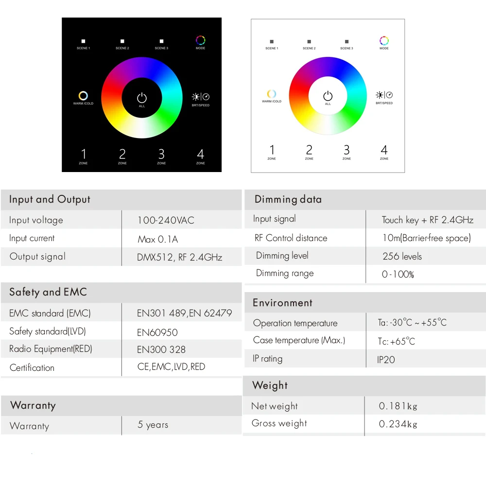 WT5 투야 와이파이 LED 컨트롤러, 듀얼 화이트 RGB RGBW RGBCCT LED 스트립 라이트 컨트롤러, 5 인 1 조광기, DC12V 24V